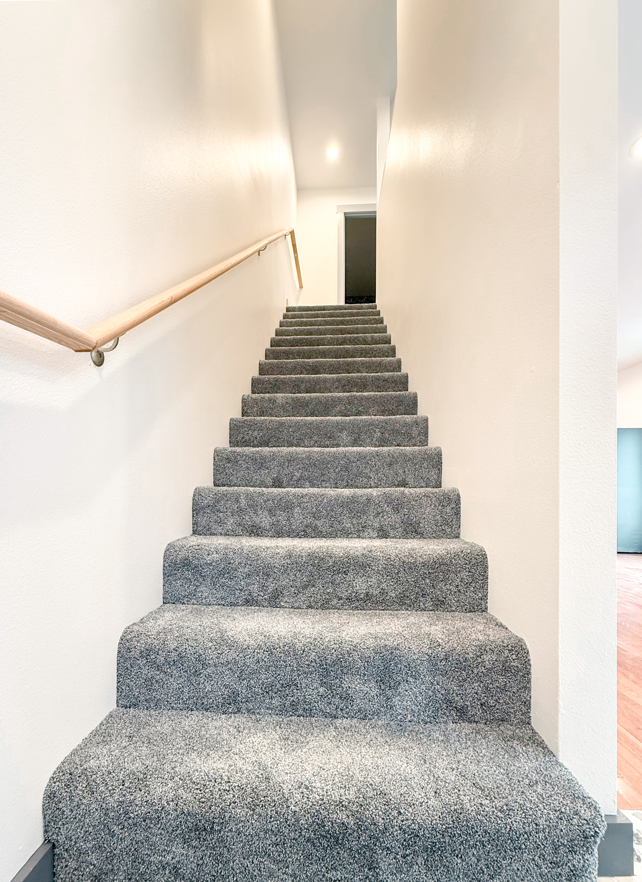 Carpeted staircase leading to the upper level.